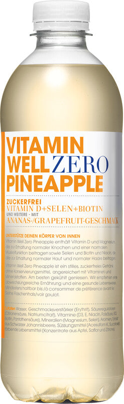 Vitamin Well Vitaminwasser, Zero Pineapple, Ananas & Grapefruit, zuckerfrei – 5 dl