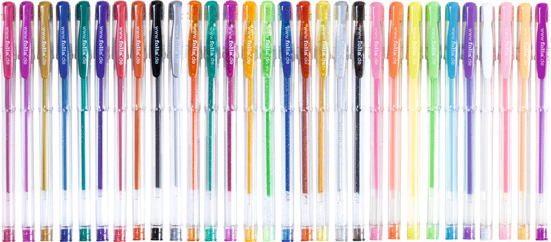 Folia Gelschreiber 30er Set – 30 Farben, 1 mm, für dunkles Papier, Kappe