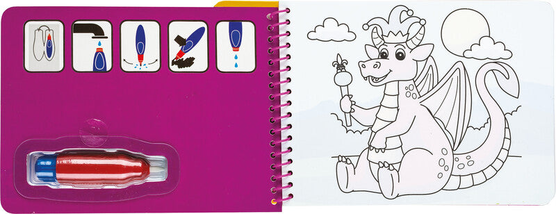 Centrum Magisches Malbuch – Drache – 15 × 20 cm – 5 Seiten – wiederverwendbar, inkl. Wassertank-Pinsel