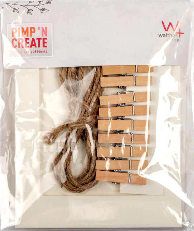 Walther Fotogirlande Pimp 'N Create, Papier, Weiss, 10 × 180 cm, mit Holzklammern – eco:plus
