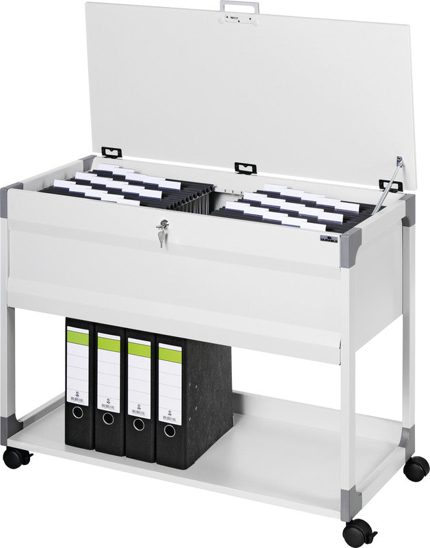 Durable Hängemappenwagen – für 100 Hängemappen A4, abschliessbar, mit Rollen, 897 × 736 × 432 mm, grau