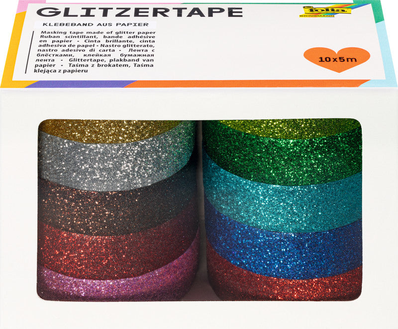 Folia Washi Tape Set Glitter – mehrfarbig – 15 mm × 5 m, 10er Set