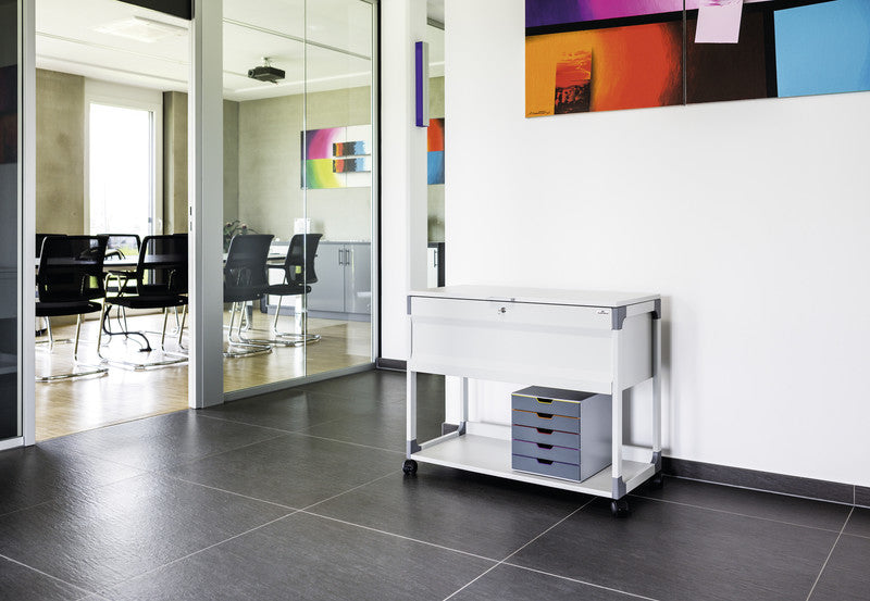 Durable Hängemappenwagen – für 100 Hängemappen A4, abschliessbar, mit Rollen, 897 × 736 × 432 mm, grau