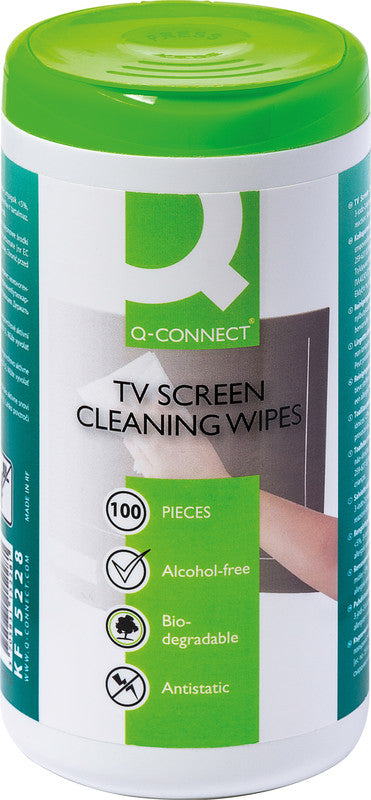 Q-CONNECT Bildschirm-Reinigungstücher, alkoholfrei, feucht – für Bildschirme, 16,5 × 13 cm, 100 Stk.