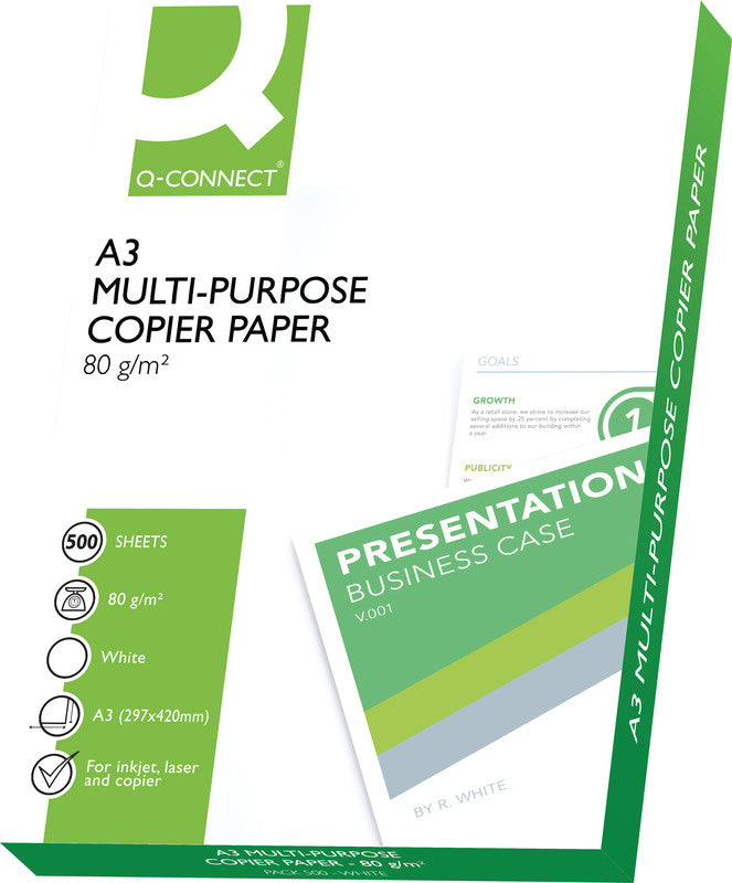 Q-Connect Universalpapier Weiss – A3, 80 g/m² – pro 500 Blatt (ab 30'000 Blatt = 1/2 Palette)