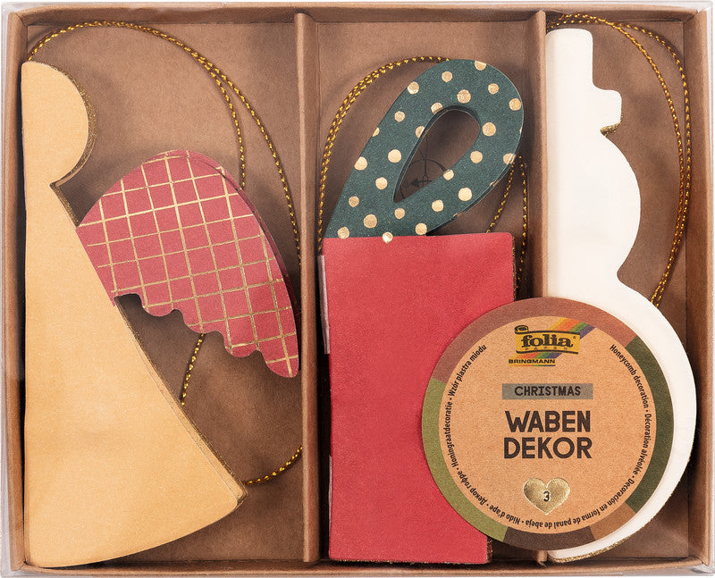 Folia Wabendekor Figuren, Papier, sortiert, 6 × 10 cm und 10 × 10 cm, 3er-Set – Weihnachten – FSC, eco:plus