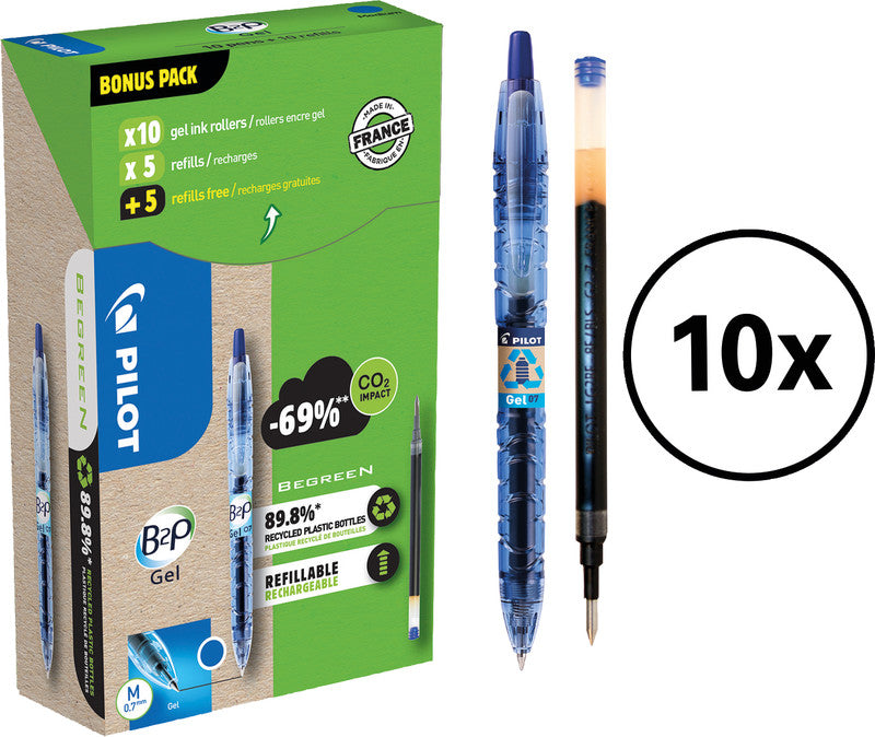 Pilot B2P BeGreen Gelschreiber – blau, 0,7 mm, Druck, nachfüllbar