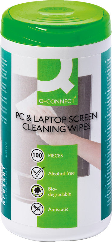 Q-CONNECT Reinigungstücher, alkoholfrei, feucht – für Bildschirme und Tastaturen, 100 Stk.