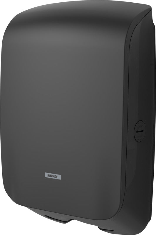 Katrin Falthandtuchspender Inclusive Medium Schwarz – für Falthandtücher bis 240 mm – 301 × 450 × 146 mm