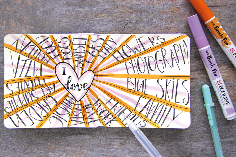 Talens Journaling-Set Handlettering Happiness Journal – 2 Faserschreiber – 1200 × 1200 mm