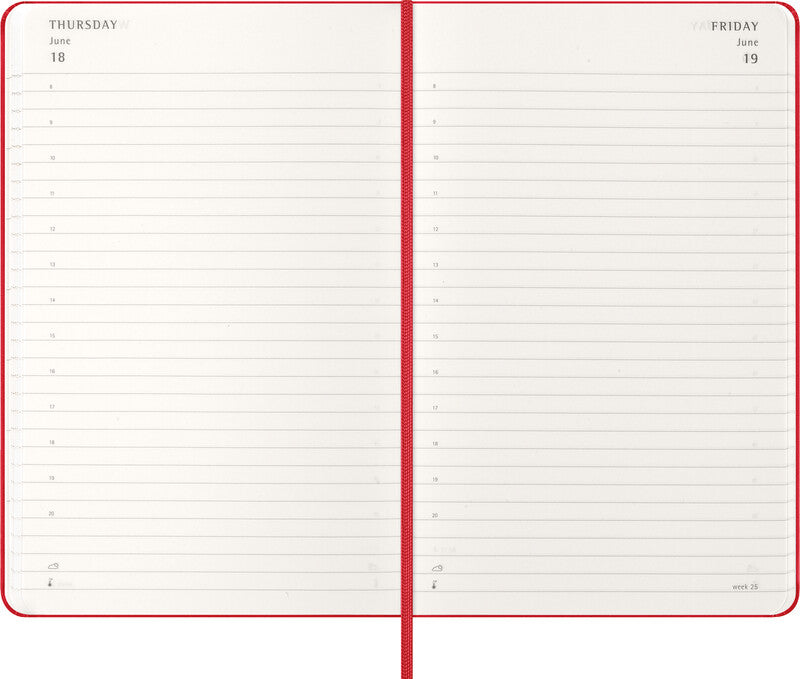 Moleskine Tagesagenda – 1 Tag pro Seite, gebunden, 13 × 21 cm, 2026, 1-Stunden-Takt, scharlachrot, FSC