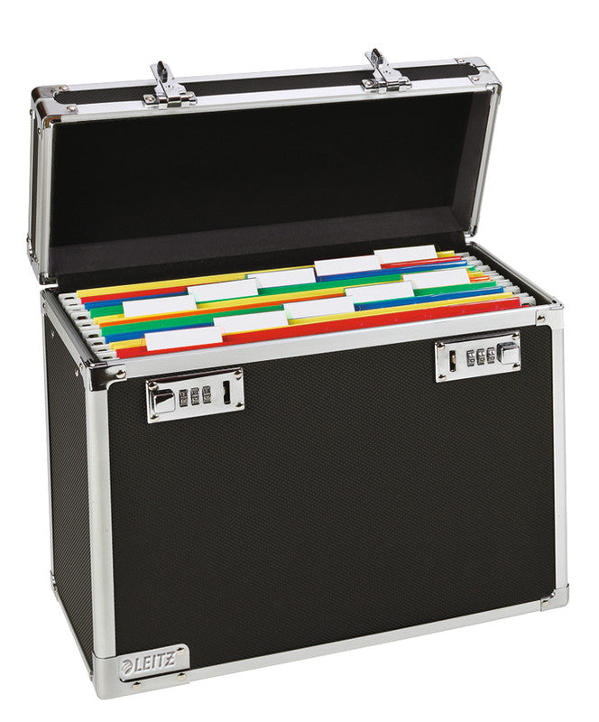 Leitz Hängemappen-Box A4 – für 15 Hängemappen, mit Tragegriff, 366 × 310 × 165 mm, Schwarz, Holz