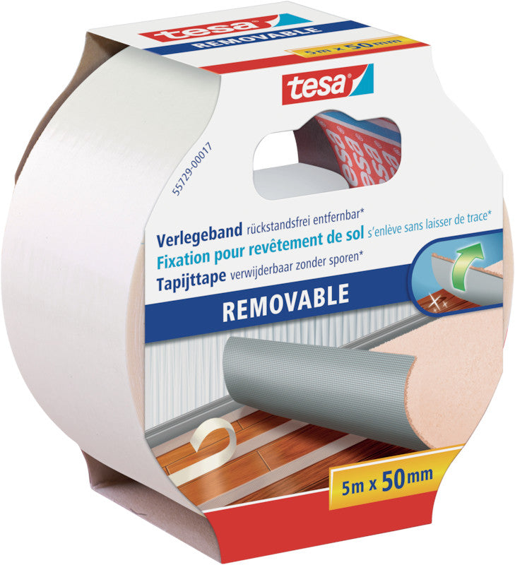 Tesa Montageband Rückstandsfrei entfernbar, für Innen, für glatte Oberflächen – 50 mm × 5 m, Weiss