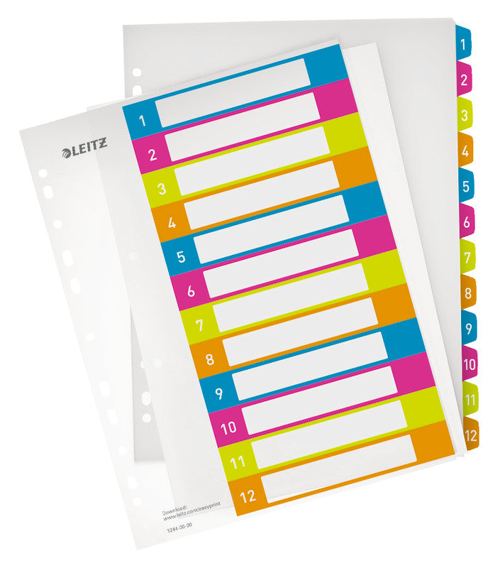 Leitz Wow Register – A4, 10-teilig, PP, farbig, vorgedruckt, 11-fach gelocht – für Zeigebuchtaschen