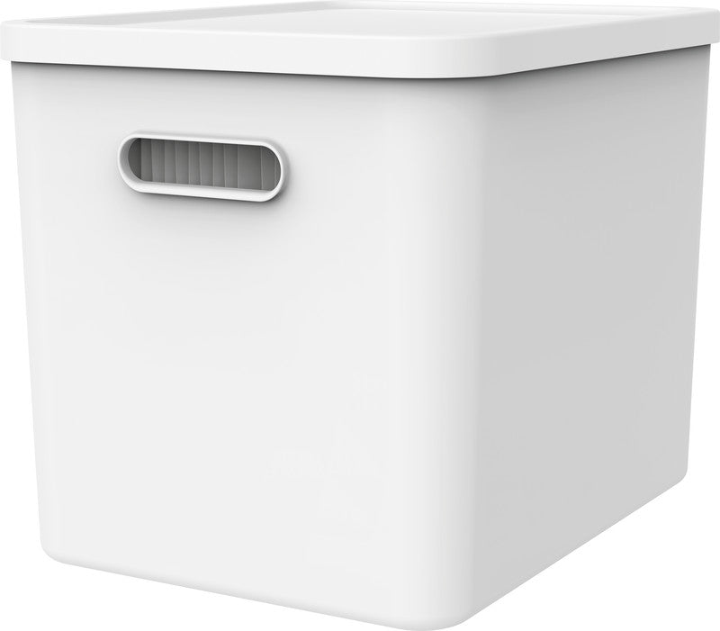 Rotho My Paper Archivschachtel A4 – inkl. 10 Hängemappen, mit Deckel, Griffloch, 400 × 290 × 295 mm, weiss