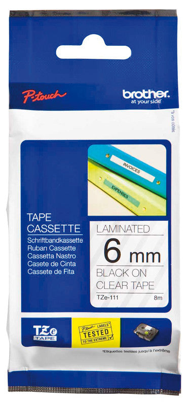 Brother Schriftband – 6 mm × 8 m, transparent, schwarz