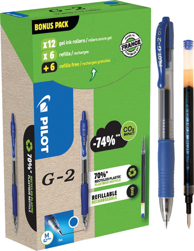 Pilot G-2 Gelschreiber – Blau, 0,7 mm, Druck, Nachfüllbar