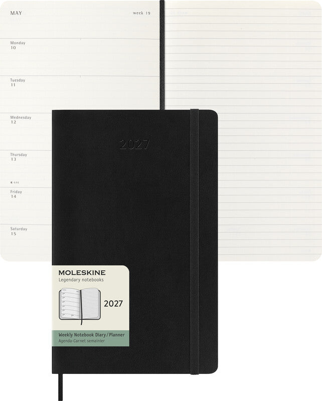 Moleskine Wochenagenda – 1 Woche/1 Seite, gebunden, 13 × 21 cm, 2027, schwarz, FSC