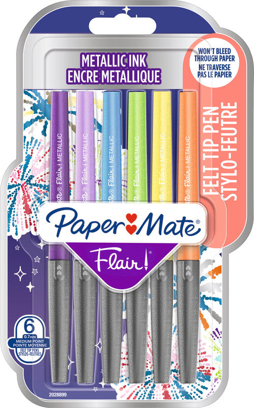 Papermate Filzstifte Flair Metallic, Strichbreite 0,7 mm, 6 Farben