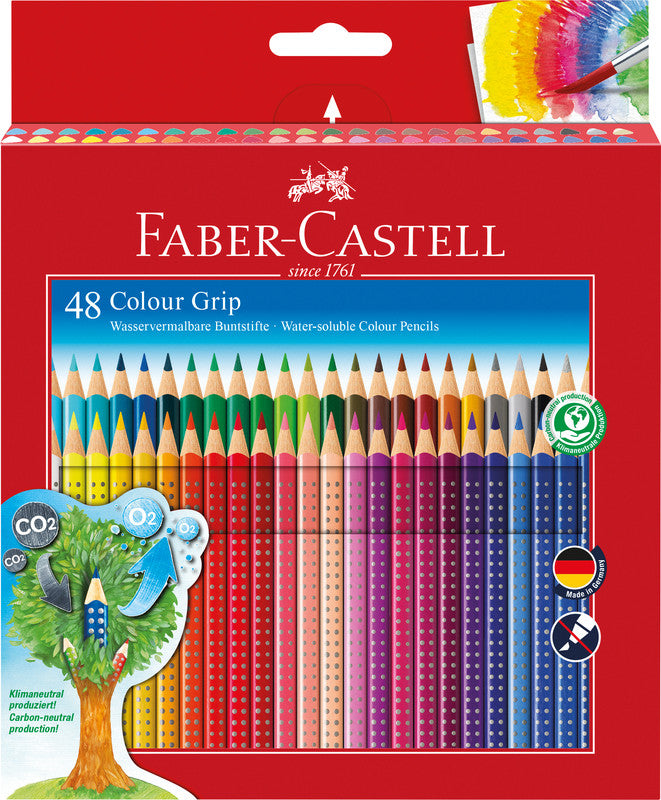 Faber-Castell Aquarellfarbstifte Colour Grip 2001 – 48 Farben, im Kartonetui, Ø 3 mm, dreikantig, FSC
