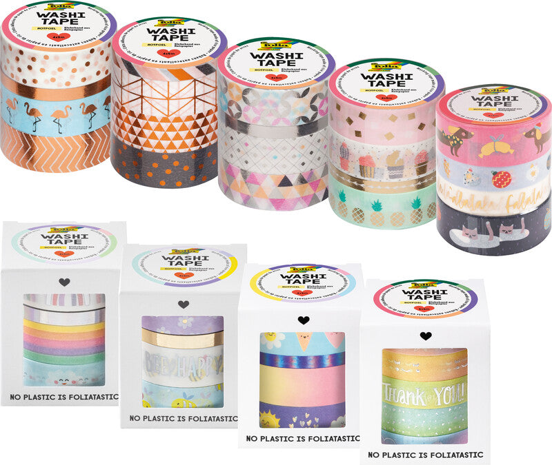 Folia Washi Tape Heissfolienveredelung selbstklebend – mehrfarbig – 1,0 × 500 cm, 5 Rollen