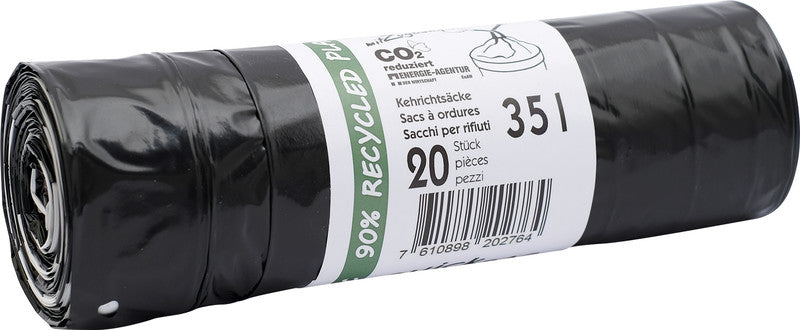 Kehrichtsack – 35 l, mit Zugband, Kunststoff, schwarz, 38 µm, 20 Stk