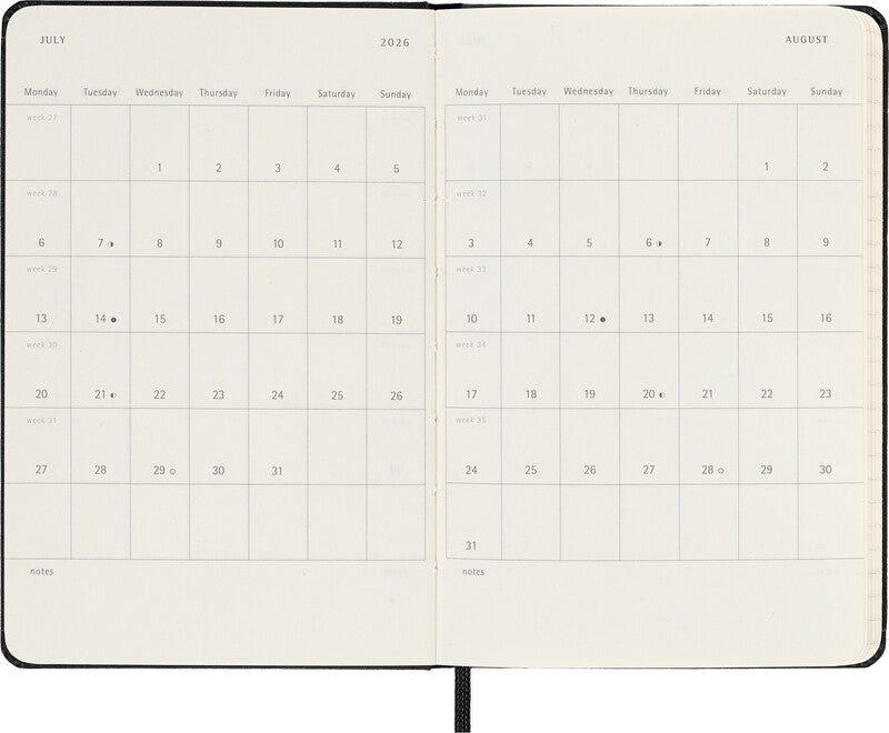 Moleskine Schüleragenda – 1 Woche/2 Seiten, gebunden, 9 × 14 cm, 18 Monate Juli–Dezember, Englisch, Schwarz, FSC