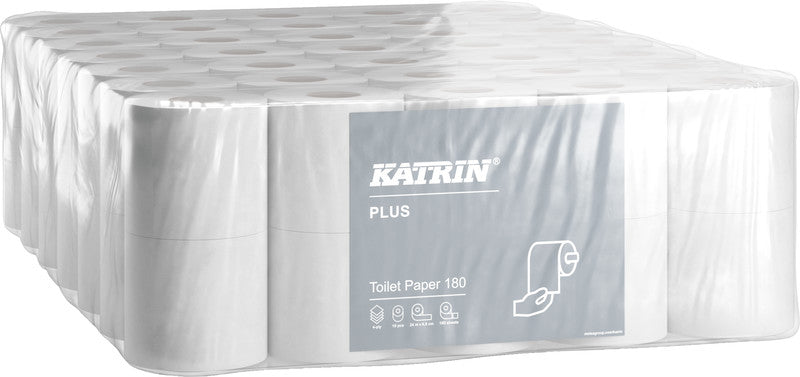 Katrin Plus Toilettenpapier – 4-lagig, weiss, 180 Blatt/Rolle, 133 × 98 mm – 10 Rollen