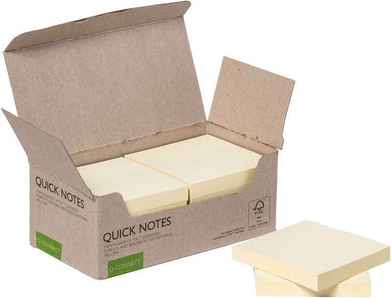 Q-Connect Haftnotizen – 76×76 mm – gelb, 12×100 Blatt, Recyclingpapier