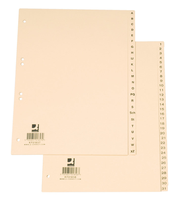 Q-connect Register – A4, 31-teilig, Papier, braun, vorgedruckt, 4-fach gelocht