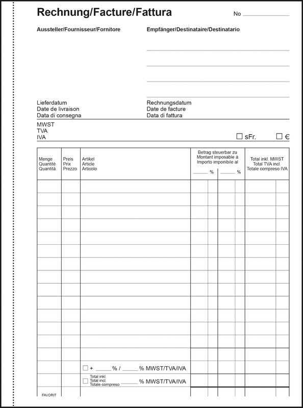 Favorit Formularblock – Rechnungen, mehrsprachig, 50 Blatt, A5