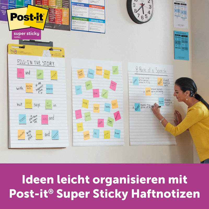 Post-it Super Sticky Haftnotizen – 76×76 mm – sortiert, 6×90 Blatt, PEFC