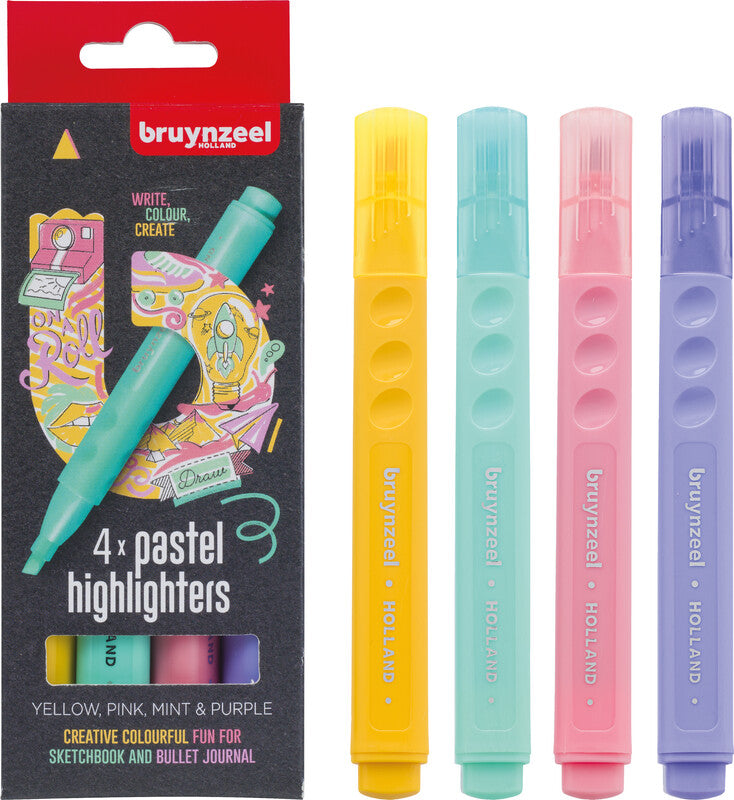 Bruynzeel Textmarker Set 4 Farben Pastell – Keilspitze