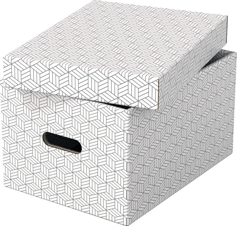 Esselte Archivschachtel A4 – Abnehmbarer Deckel, mit Griffloch, Weiss, Karton, 3er Pack
