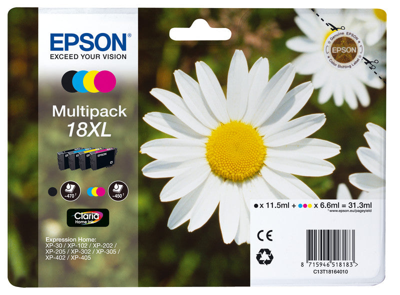 Epson Tintenpatronen-Multipack 18XL, CMYK, XL, 4er-Pack – für Epson-Drucker