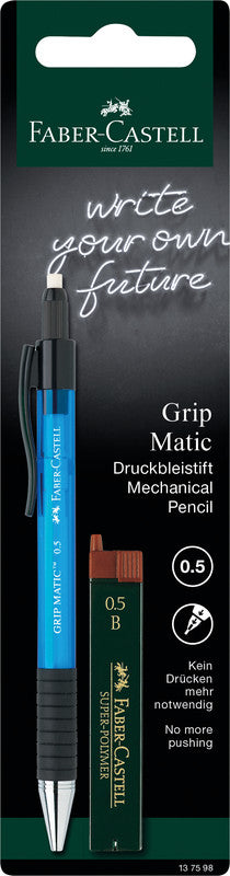 Faber-Castell Grip Matic Druckbleistift – 0,5 mm, blau, Set inkl. 12 Minen