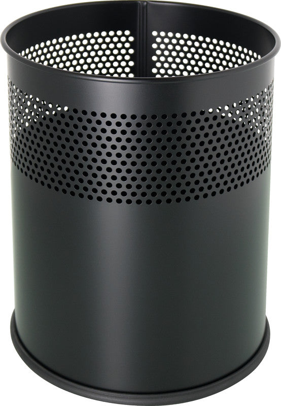 Helit Papierkorb the dot – 15 l – Stahl, schwarz – Ø 255 × H 321 mm, Gummibodenring, korrosionsbeständig