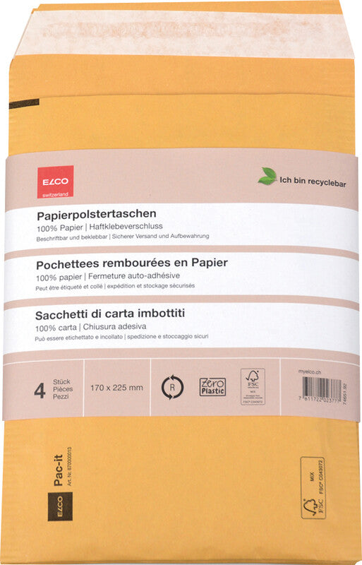 Elco Luftpolstertasche – 170 × 225 mm, braun, selbstklebend – 4 Stück