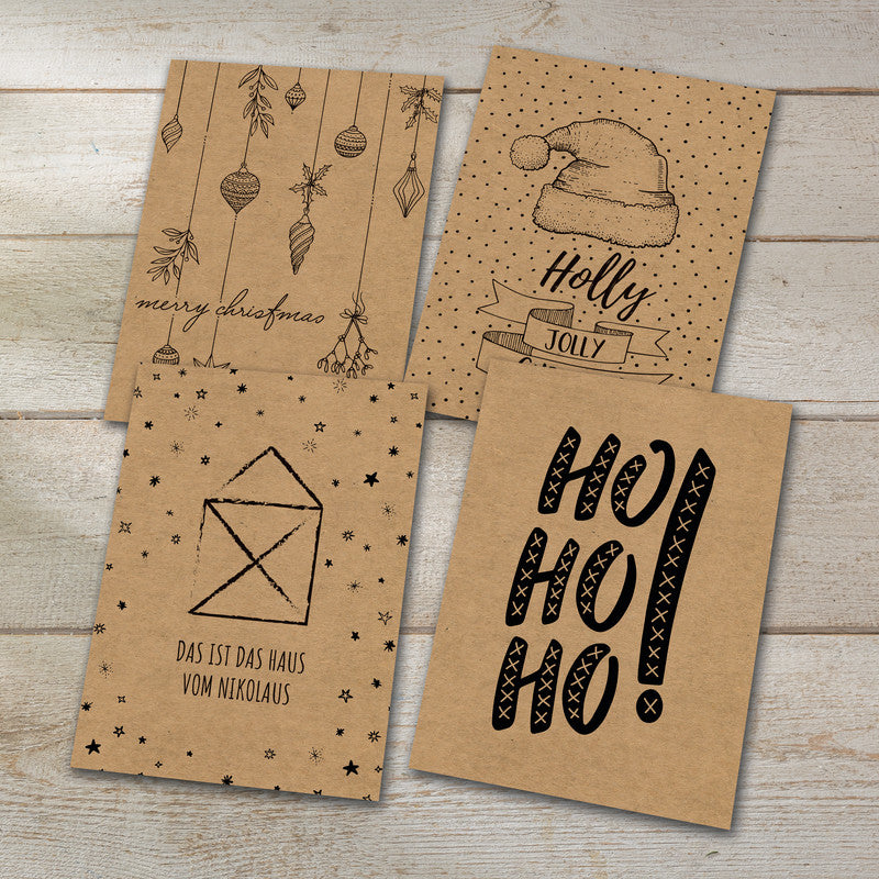Sigel Weihnachtsgrusskarte (Natural Christmas) – A6 (105 × 148 mm) – Text DE/EN, Kraftpapier, 24er Pack