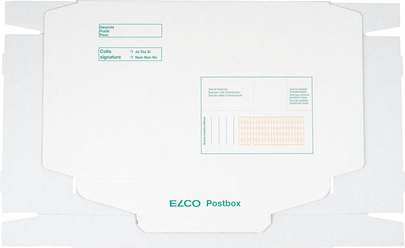 Elco Faltschachtel, weiss, mit Beschriftungsfeldern – 350 × 250 × 50 mm – 5 Stk.