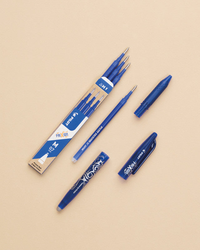 Pilot FriXion Ball – Radierbarer Tintenroller-Set mit Kappe, 0,7 mm, Blau, 4er Etui