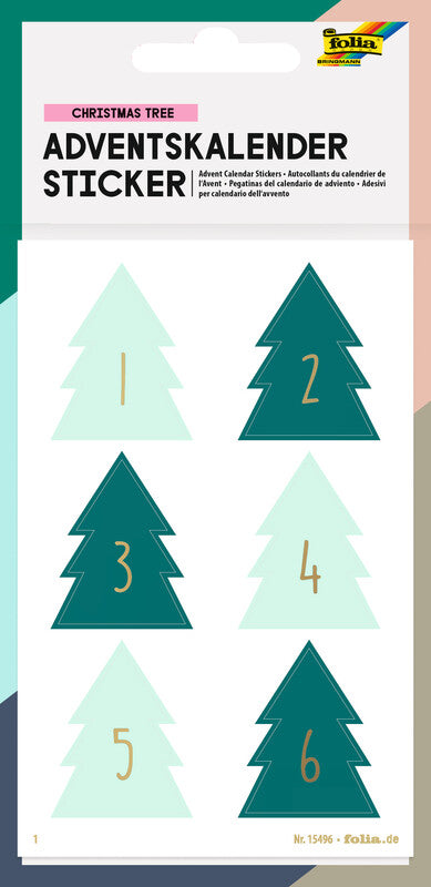 Folia Schmucketiketten Adventskalender – 90 × 140 mm – grün – 24 Stk.