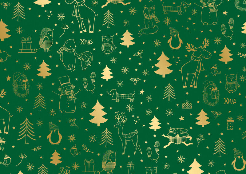 Braun + Company Geschenkpapier – Christmas Doodles (Weihnachten) – seidenmetallisiert, Papier – 700 × 1500 mm