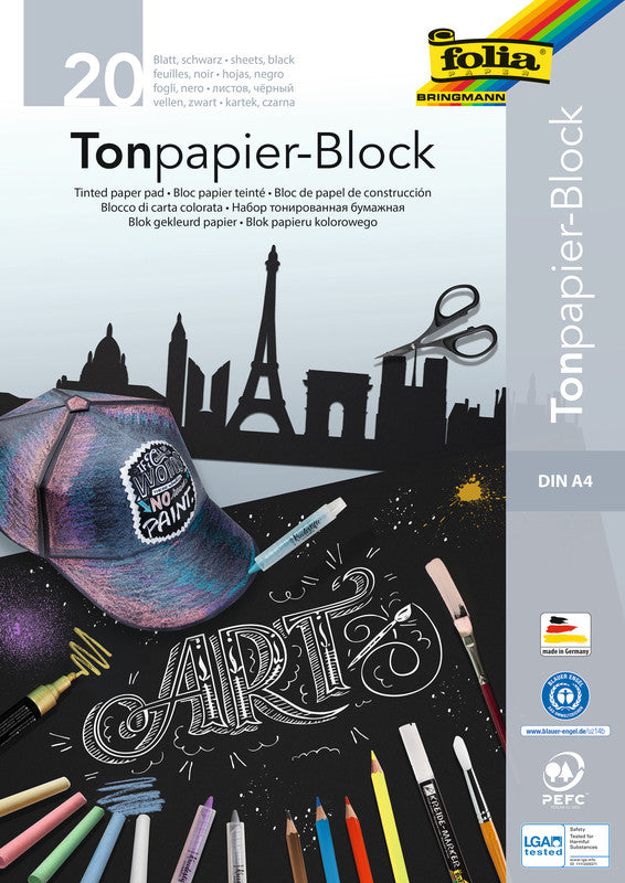 Folia Zeichenpapier, Papier, 21 × 29,7 cm, Schwarz, 20 Blatt