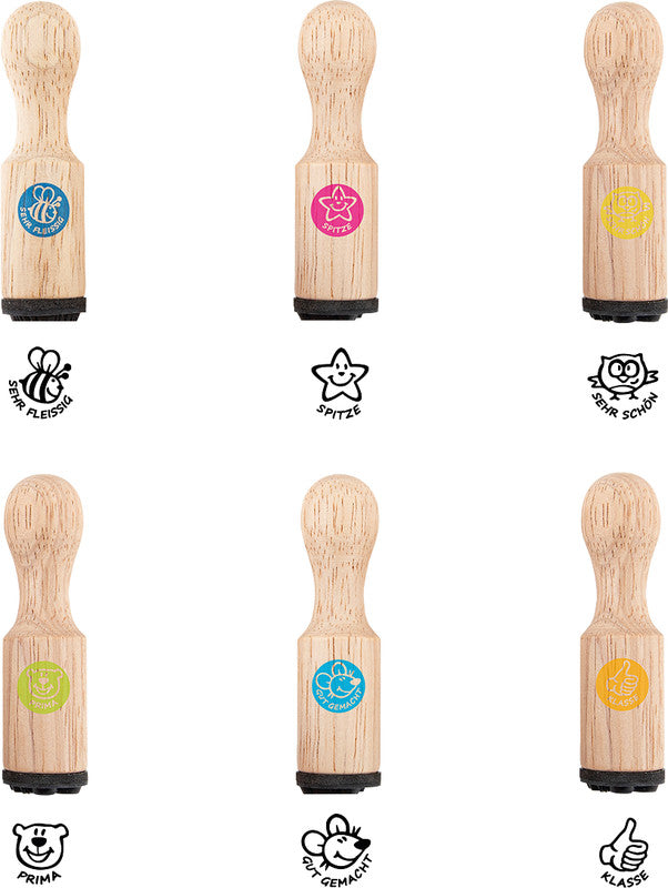 Trendhaus Lehrerstempel-Set – 6er-Set, Holz, Deutsch, ohne Kissen