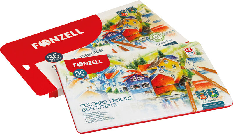 Fonzell Creative Farbstifte-Set – 36 Farben, rund, Mine Ø 3,3 mm, Metallschachtel