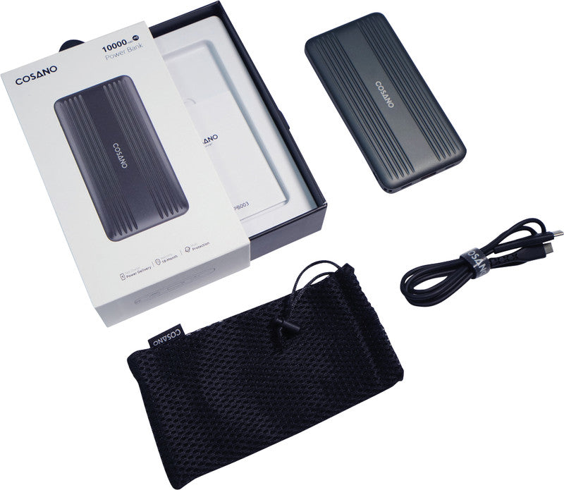 Cosano Powerbank 10000 mAh, 1× USB-C, 1× USB-A, für Smartphones, Tablets, Schwarz
