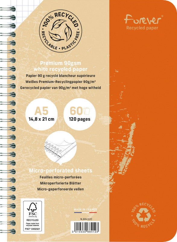 Clairefontaine Spiralheft A5, kariert, Spiralbindung, 60 Blatt, perforiert, 90 g/m² – sortiert