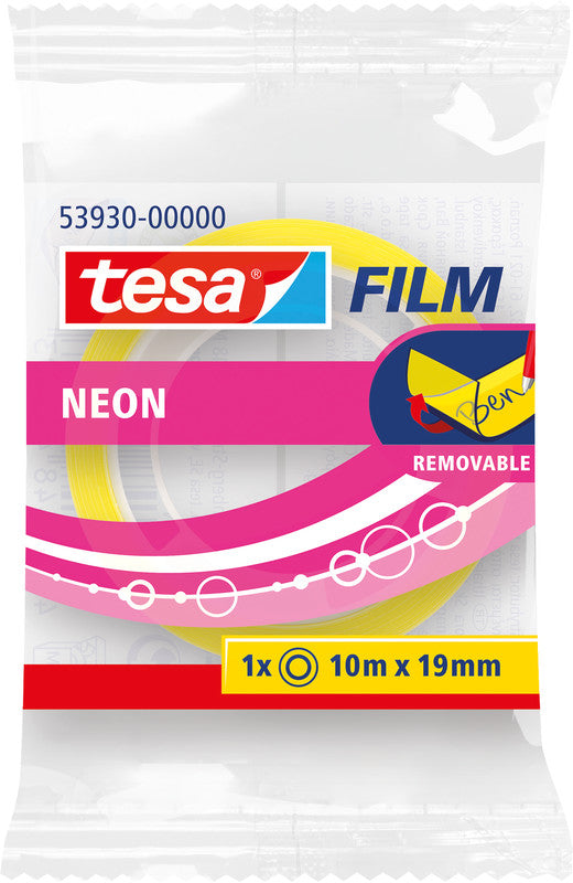 TESA Büro-Klebeband Removable Neon – wiederablösbar, 19 mm × 10 m, sortiert