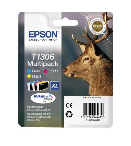 Epson Tintenpatronen-Multipack T1306, cyan, magenta, gelb, 765 Seiten, 3er-Pack – für diverse Modelle